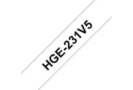 Brother HGE-231V5 High Grade Labelling Tape, Black on White, 12mm (W), 8m (L), pack of 5