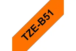Brother TZE-B51 Laminated Tape,Black on Fluorescent Orange, 24mm (W), 5m (L)