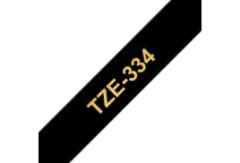 Brother TZE-334 Laminated Tape, Gold on Black, 12mm (W), 8m (L)