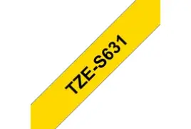 Brother TZE-S631 Strong Adhesive Tape, Black on Yellow, 12mm (W), 8m (L)